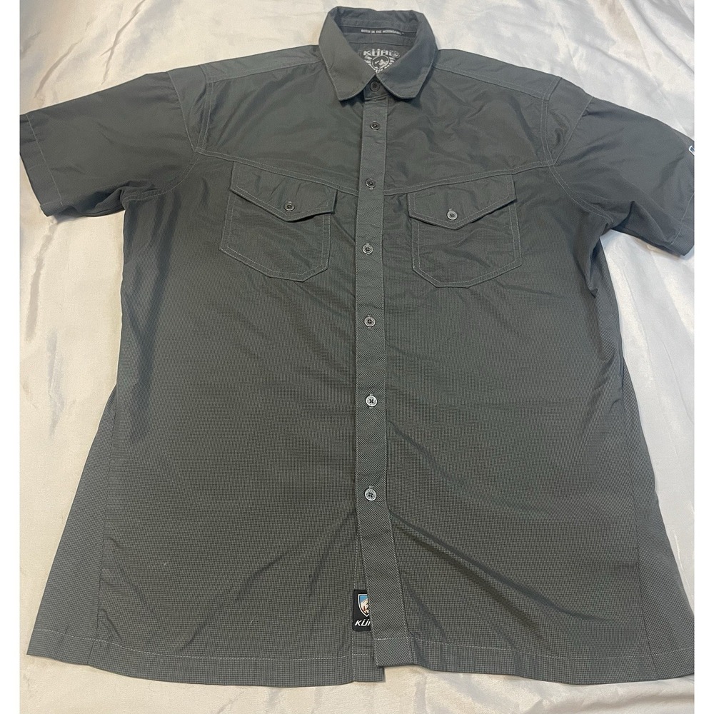 Kuhl Shirt Men's M Black Eluxur Nylon Short Sleeve Button Up Outdoor Hiking